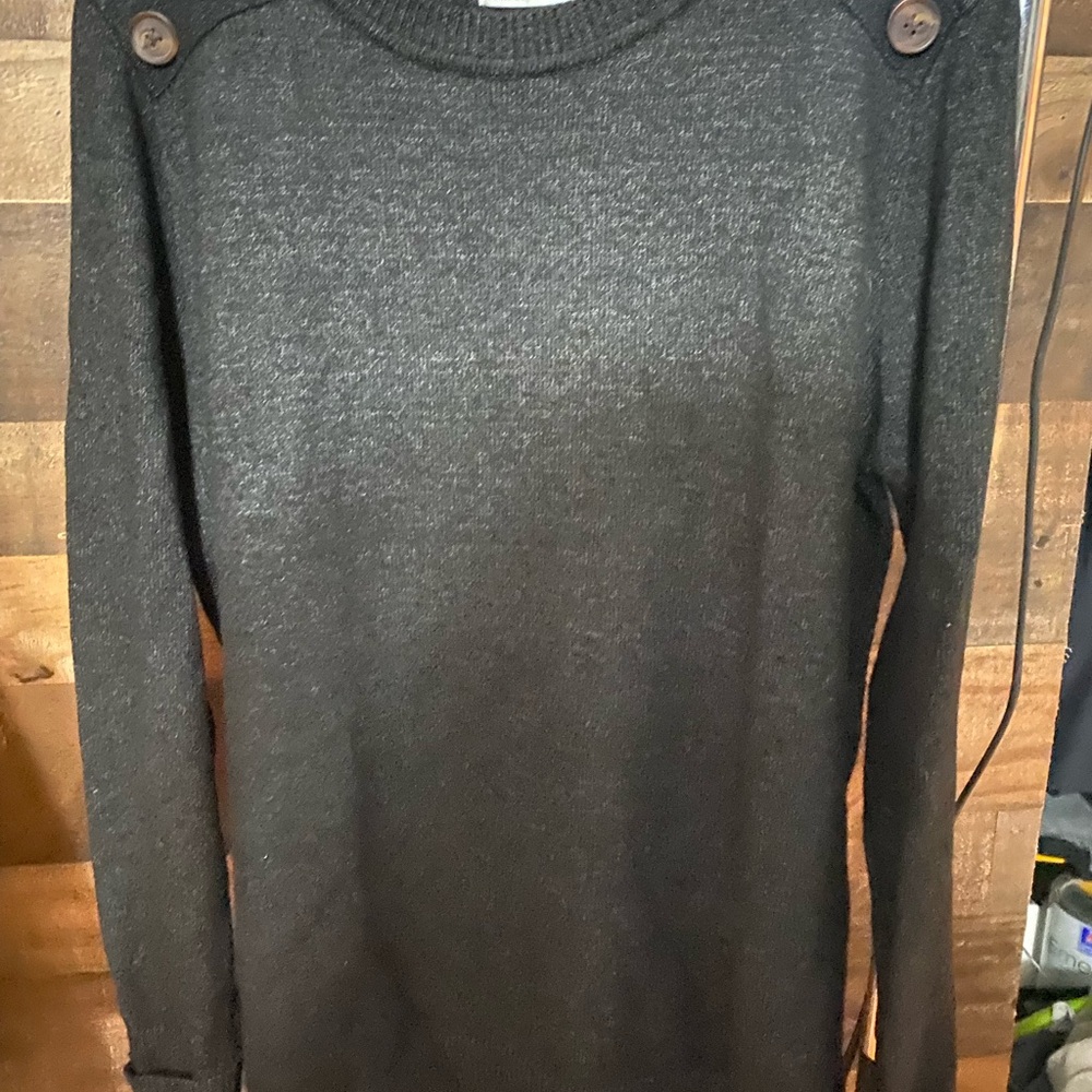 Pink Clover Black Sweater with Button Details